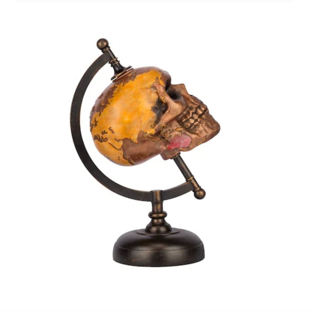 Bronze Skull Globe Haunted Living Decor
